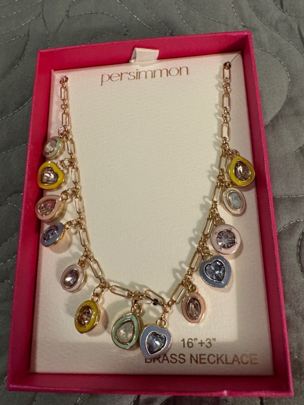 Persimmon Gold-Tone Multicolor Charm Necklace - Pastel Teardrop Pendants